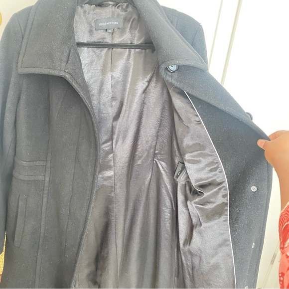 JONES NEW YORK - Cashmere & Wool Warm Timeless Black Long Pea Coat - size 12 - Picture 7 of 16